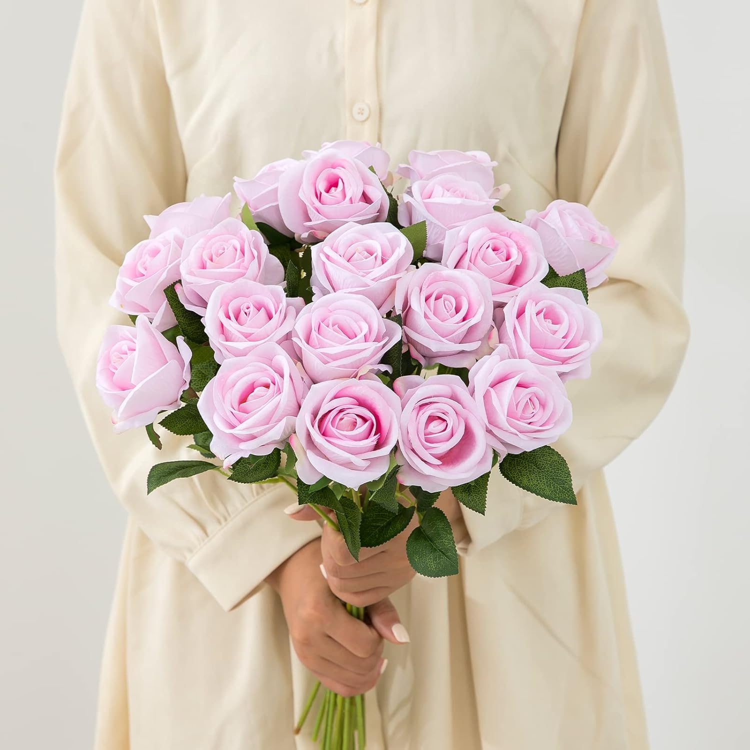 Hawesome 12PCS Artificial Flowers Fake Roses, Realistic Velvet Long Stem Red Roses Bouquet for Wedding Centerpiece Home Decor Party & Valentines (Light Pink) - Image 8