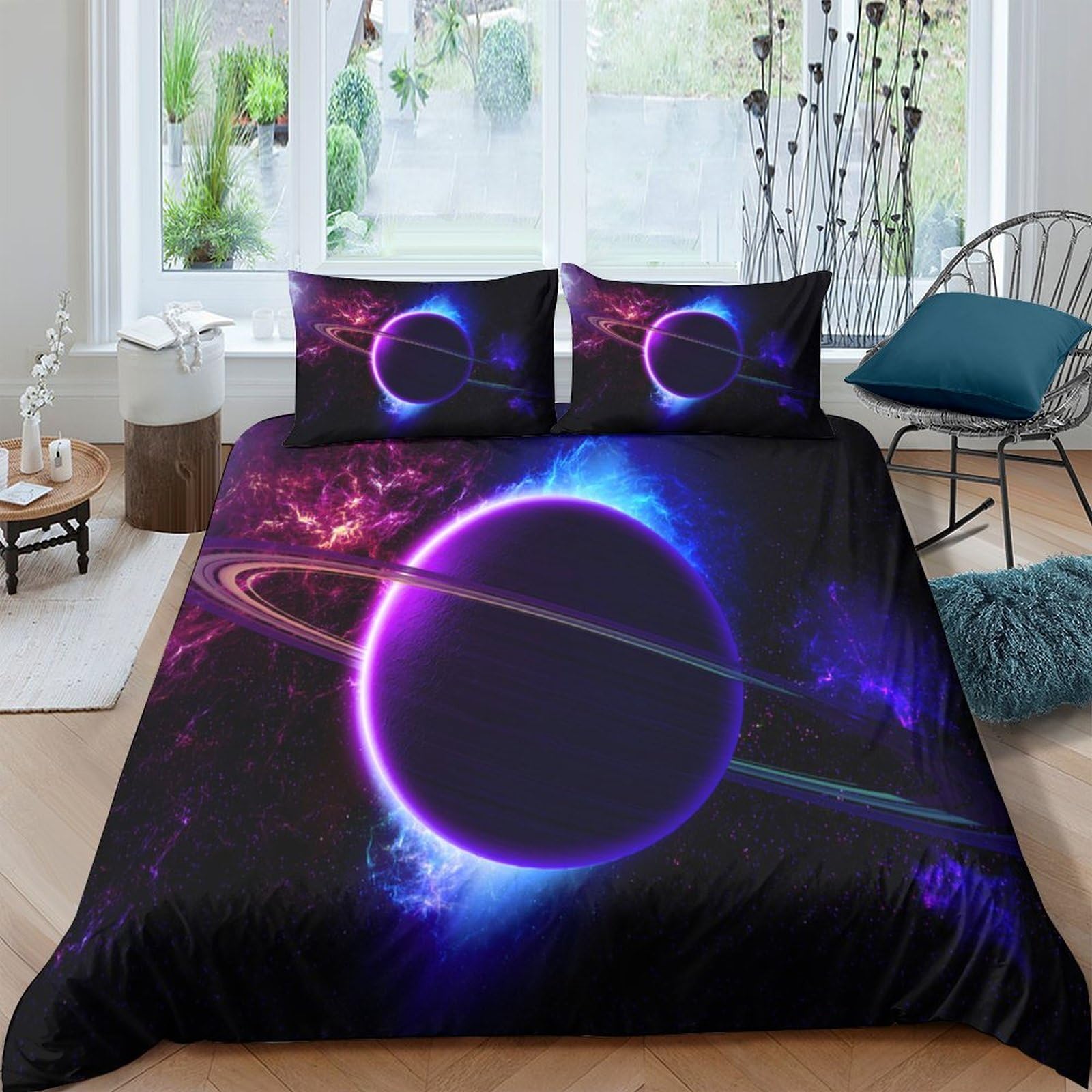 Ctjqhvkz Style-6 3D Printed Galaxy Planet Fitted Sheet Microfiber Soft Breathable Cosmic Nebula Mattress Cover For Bedroom Dorm Mattress Protection Decor Single（135X200cm）