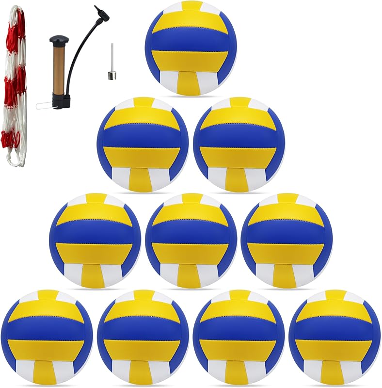 Volleyball,10 Pack Official Size 5 Inflatable Volleyballs Bulk | Beach Ball Outdoor Indoor Training Equipment, Volley Balls Gifts for Team -Includes Ball Pump