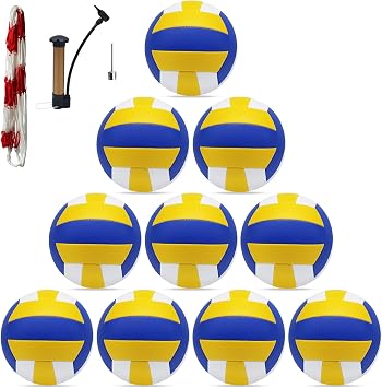 Volleyball, 10 Pack Official Size 5 Inflatable Volleyballs Pool Volleyball Spike Training Equipment Outdoor Sand Volleyballs Soft Indoor Volleyballs-Includes Ball Pump