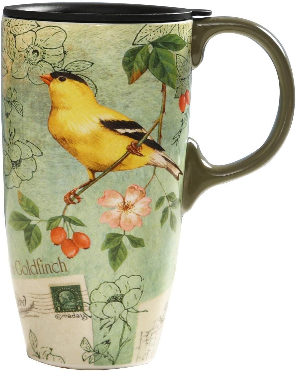 TZSSP 17oz Ceramic Travel Mug with Lid - Porcelain Coffee & Tea Cup, Song Bird Design, Dishwasher Safe - Image 8