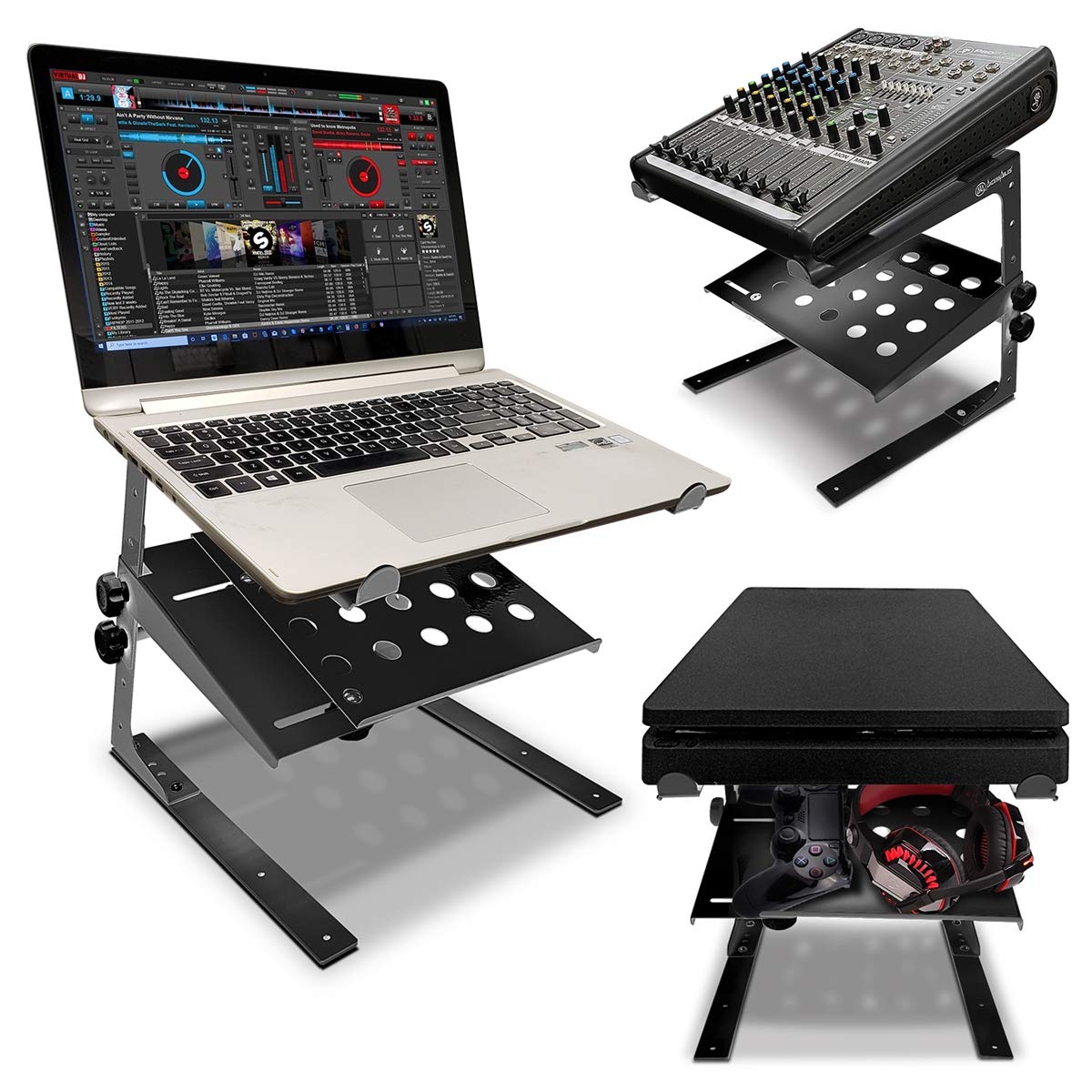Buy AxcessAbles LTS03 Two Tier Adjustable DJ Table Laptop Computer Stand with Clamps. 2nd shelf