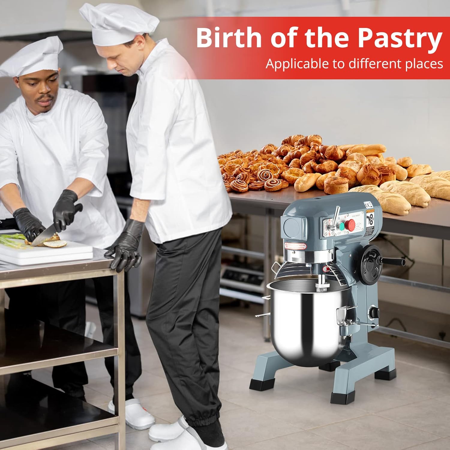 15 QT Commercial Food Mixer - Powerful 600W Motor, 3 Speeds, Stainless Steel Bowl & Attachments - Perfect for Bakeries, and Commercial Kitchens - Reliable Performance with Safety Guard