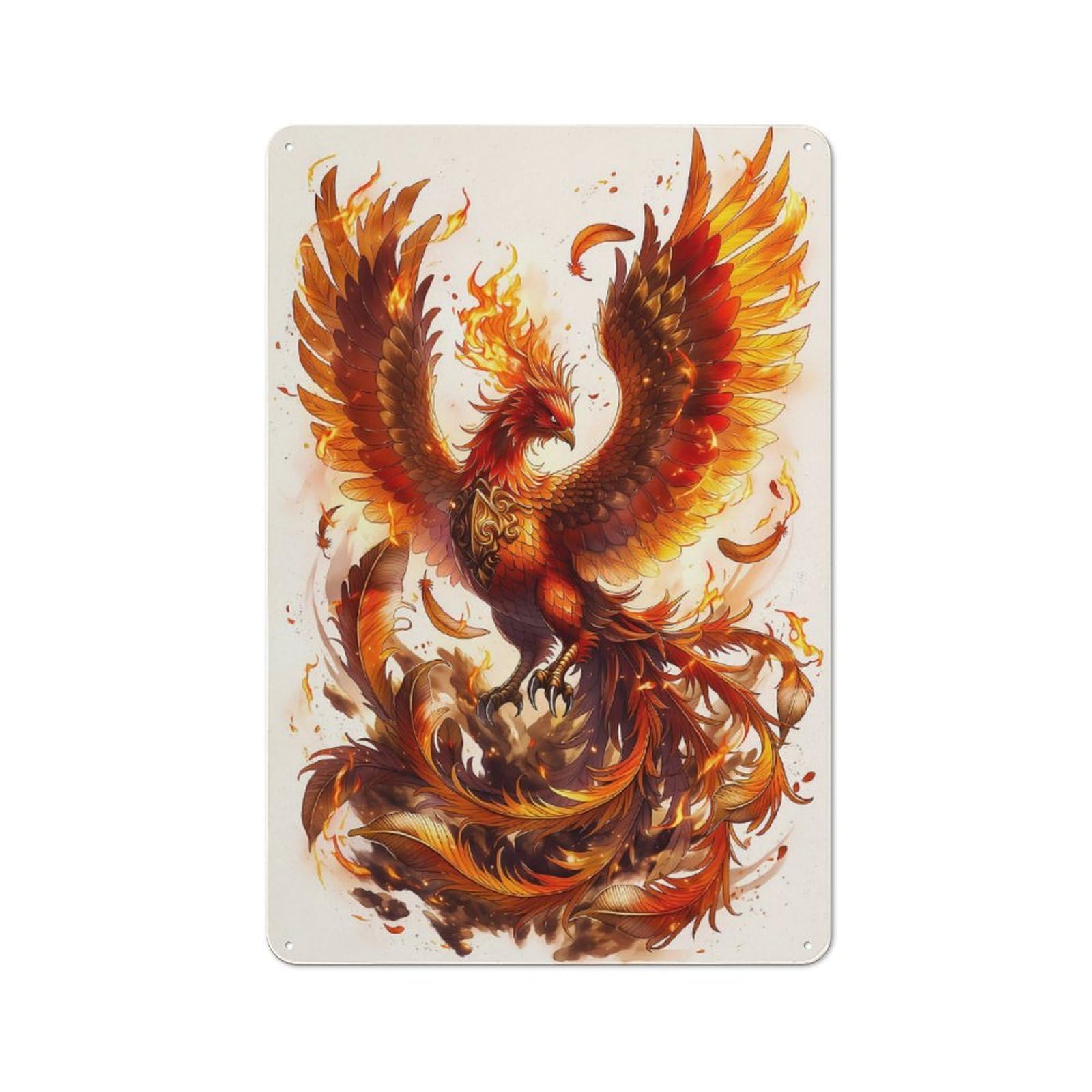 Junmoney Style-2 Fiery Phoenix In Flight Clean Industrial Metal Wall Decor 30X20cm, Decorative Metal Plaque For Workspace, Cafe, Hallway Or Garage