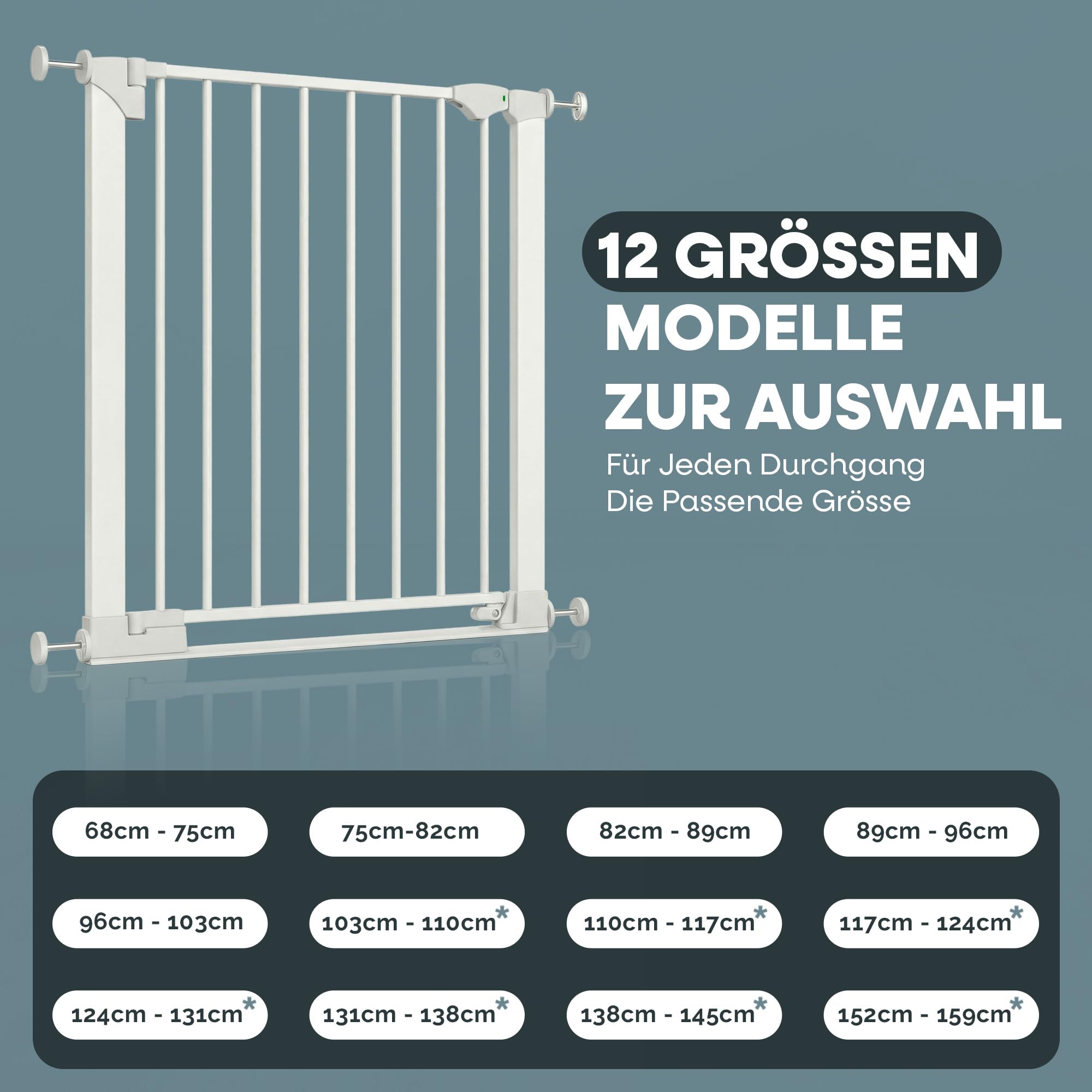 Safetots SafeStep Treppenschutzgitter ohne Bohren Weiß – Maximale Sicherheit für Babys & Haustiere – Visuelle Schließkontrolle – Beidseitig öffnend – Komfortables Tür- & Treppengitter 68cm - 75cm