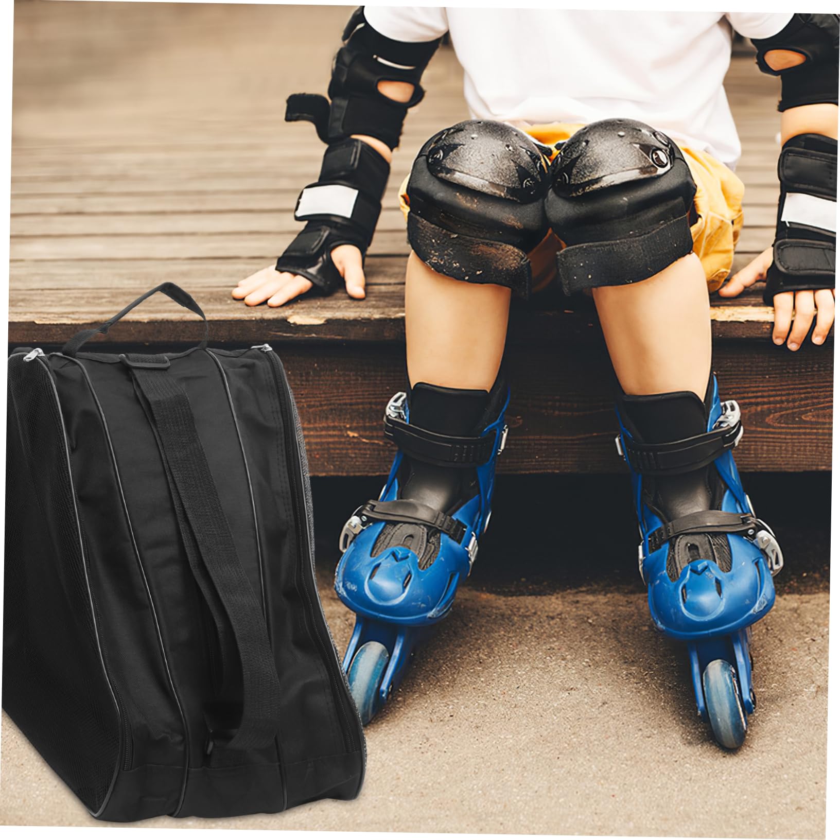 Borsa Porta Pattini a Rotelle da Ghiaccio 2 Pezzi Cerniera Oxford Resistente, Design Multistrato per Skate e Scarpe, Tracolla Pratica per Sport Outdoor e Trasporto Pattinaggio