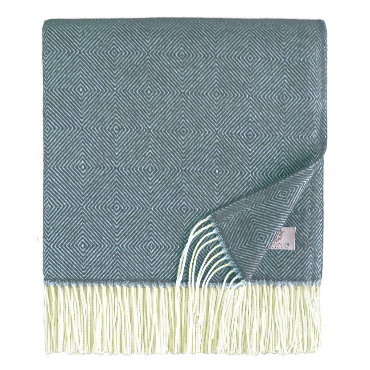 Linen & Cotton Muy Suave Ligera Manta de Lana con Franjas Diamond - 100% Lana Merino, Azul (140 x 200 cm) para Sala de Estar o Dormitorio Plaid para Sofa Cama Singolo Matrimonio Invierno o Verano