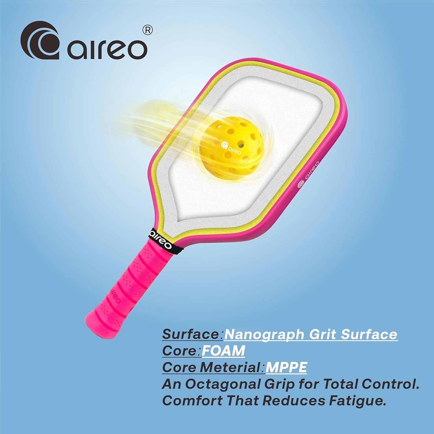 AIREO Gen 4 Pickle Ball Paddle, Cyclone 16MM Nanograph Grit Surface with Floating Foam Core Pickleball Racket, Pickleball Paddle for Pro-Level Performance