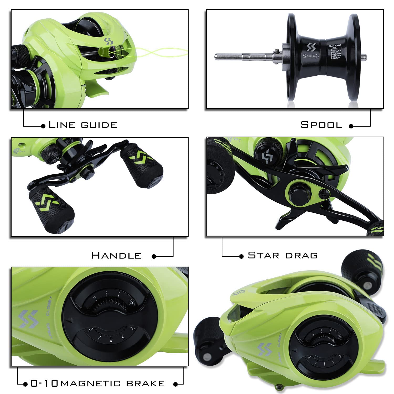 Sougayilang Baitcaster Combo's, 2 secties M/MH lichtgewicht werpvishengel en 8.0:1 Baitcasting Reel, 1,8/2,1 m hengel en molen set voor reizen, zoutwater zoetwater-2.1RY