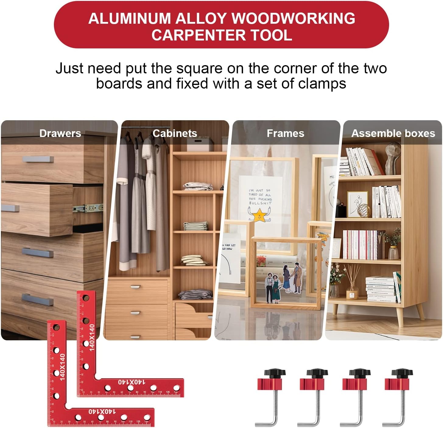 Right Angle Clamp,Aluminum Alloy 90 Degree Woodworking Corner Clamps with Positioning Square –5.5'' x 5.5'' (140x140mm)