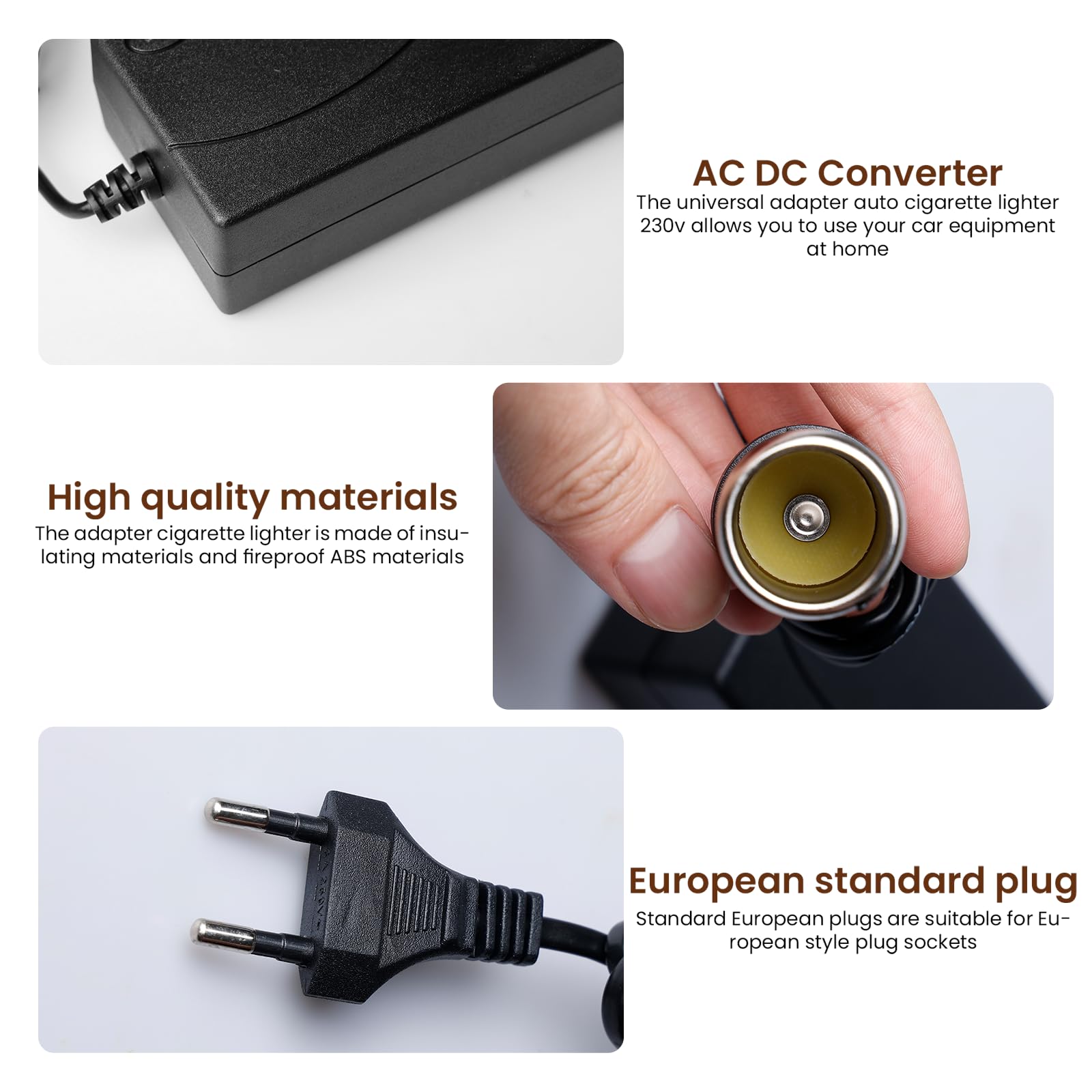 2 adattatori AC a DC Converter 220 V a 12 V, 5 A, adattatore di alimentazione per accendisigari per auto, frigorifero aspirapolvere