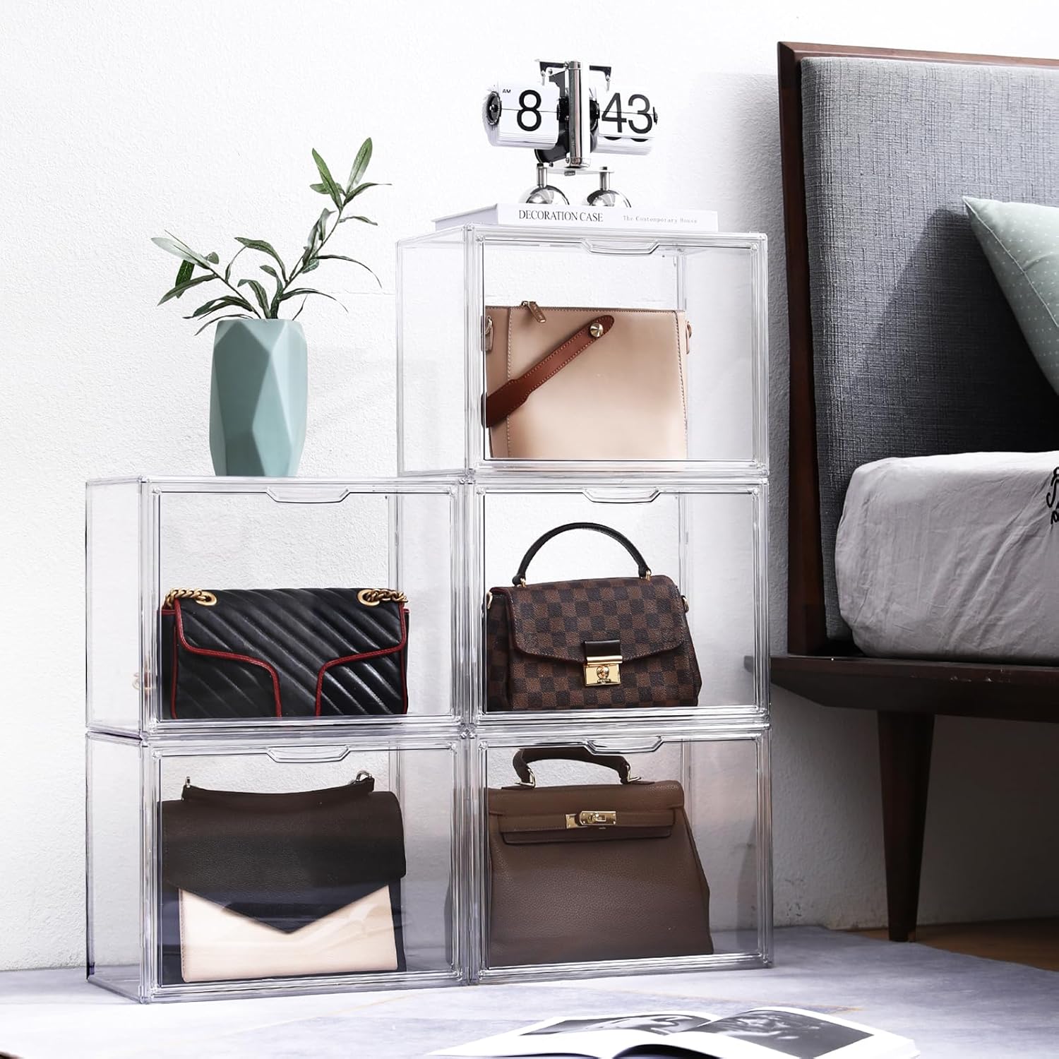 4 Packs Clear Handbag Storage Organizer for Closet, Acrylic Display Case for Purse Handbag, Stackable Purse Organizer Storage Box with Magnetic Door for Wallet Book Toys Collectibles - Image 7