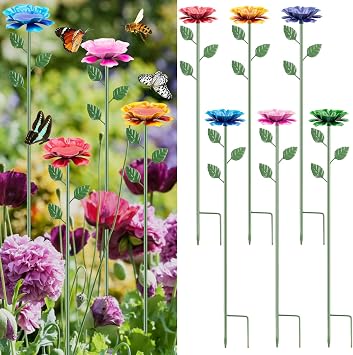 6 Pack Bee Watering Station, Metal Bee Bath, Butterfly Feeder with Flower Design, Colorful Butterfly Bath for Outdoor Garden Yard Patio Decor