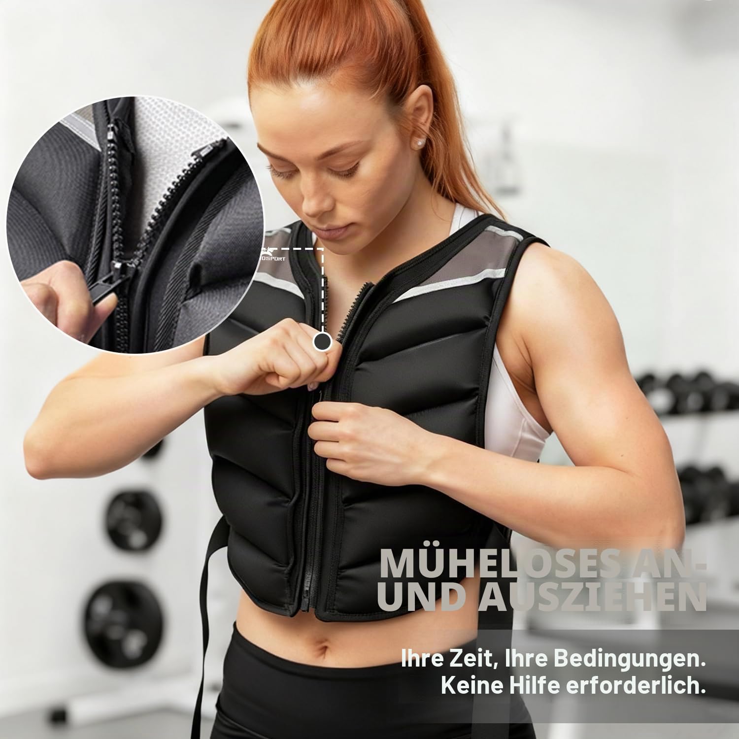 RHINOSPORT Gewichtsweste 4,5 kg 6,8kg 9,1kg für Damen & Herren - Premium Fitness Weste mit reflektierenden Streifen & Armbandtasche für Krafttraining, Gewichtsverlust, Heim/Gym Workouts