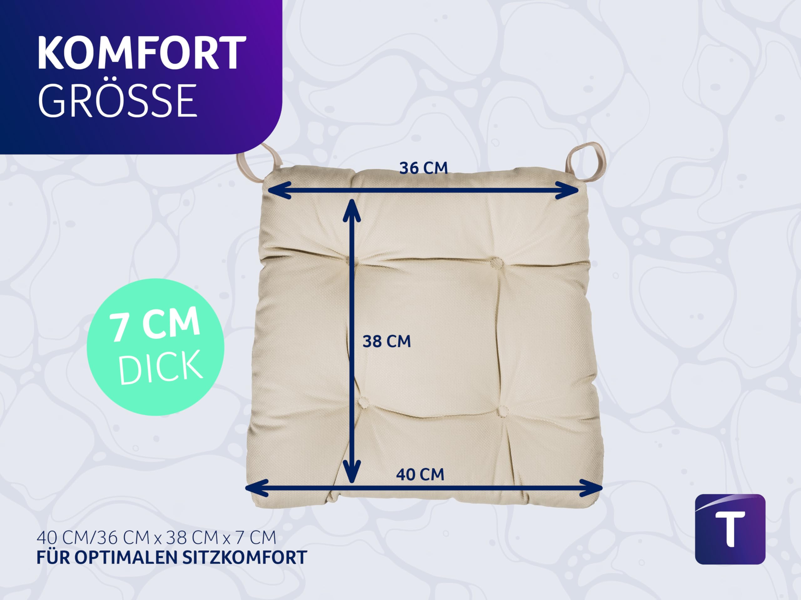 Traumnacht Premium Stuhlkissen Sitzkissen 4er Set 38x40x7 cm | Baumwollbezug | Weich & formstabil | Öko-Tex Zertifiziert | Deutscher Qualitätsstandard | Beige