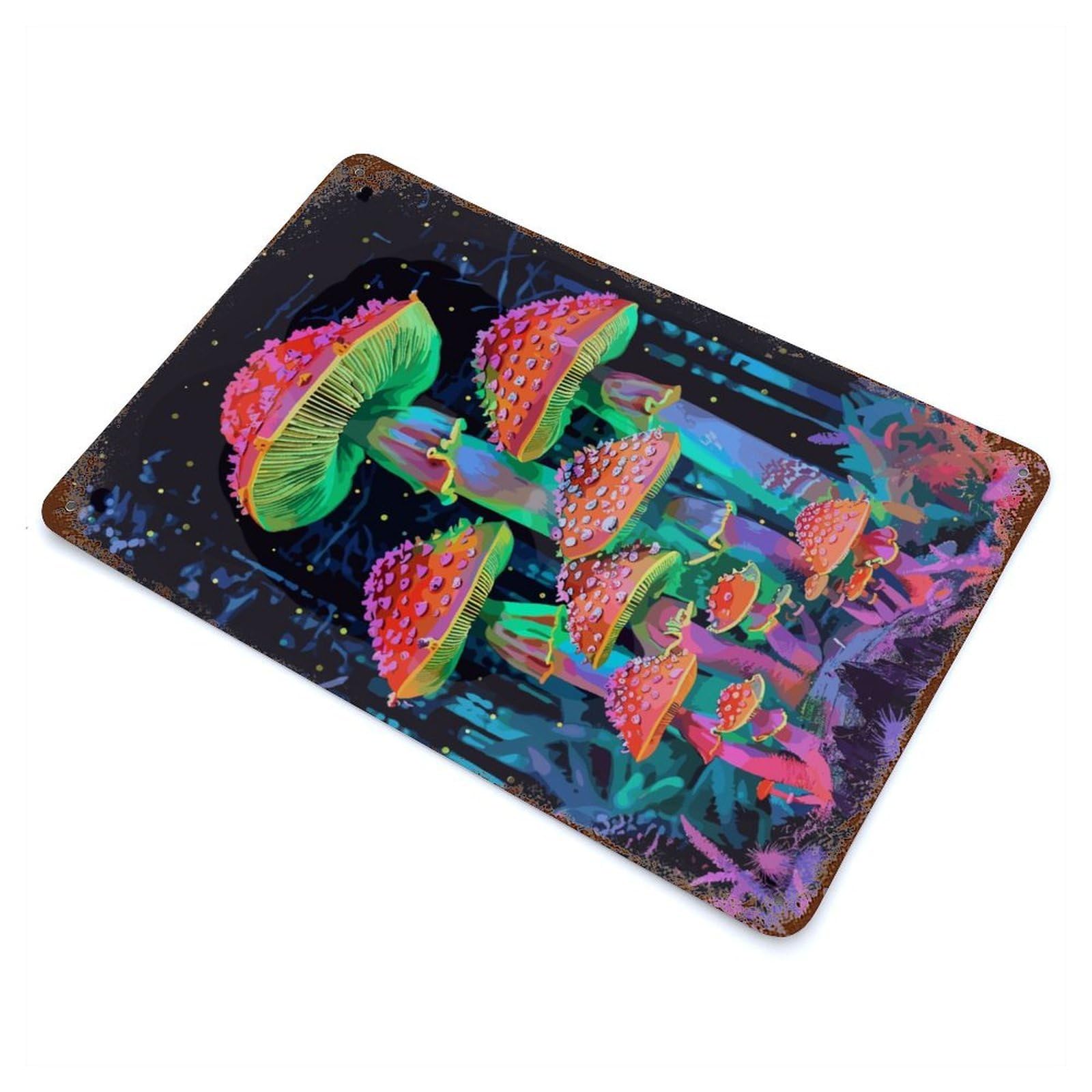 Mushroom Forest Decorative Tin Sign 11.8"x7.9", for Bistro, Counter And Cafe Decor, Retro Wall Decor