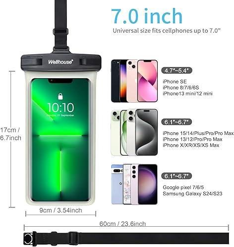 Miniatura 34 de wellhouse Funda impermeable para teléfono, funda impermeable para iPhone 16 15 14 13 12 Pro Max XS Samsung, IPX8 3D bolsa seca para teléfono celular