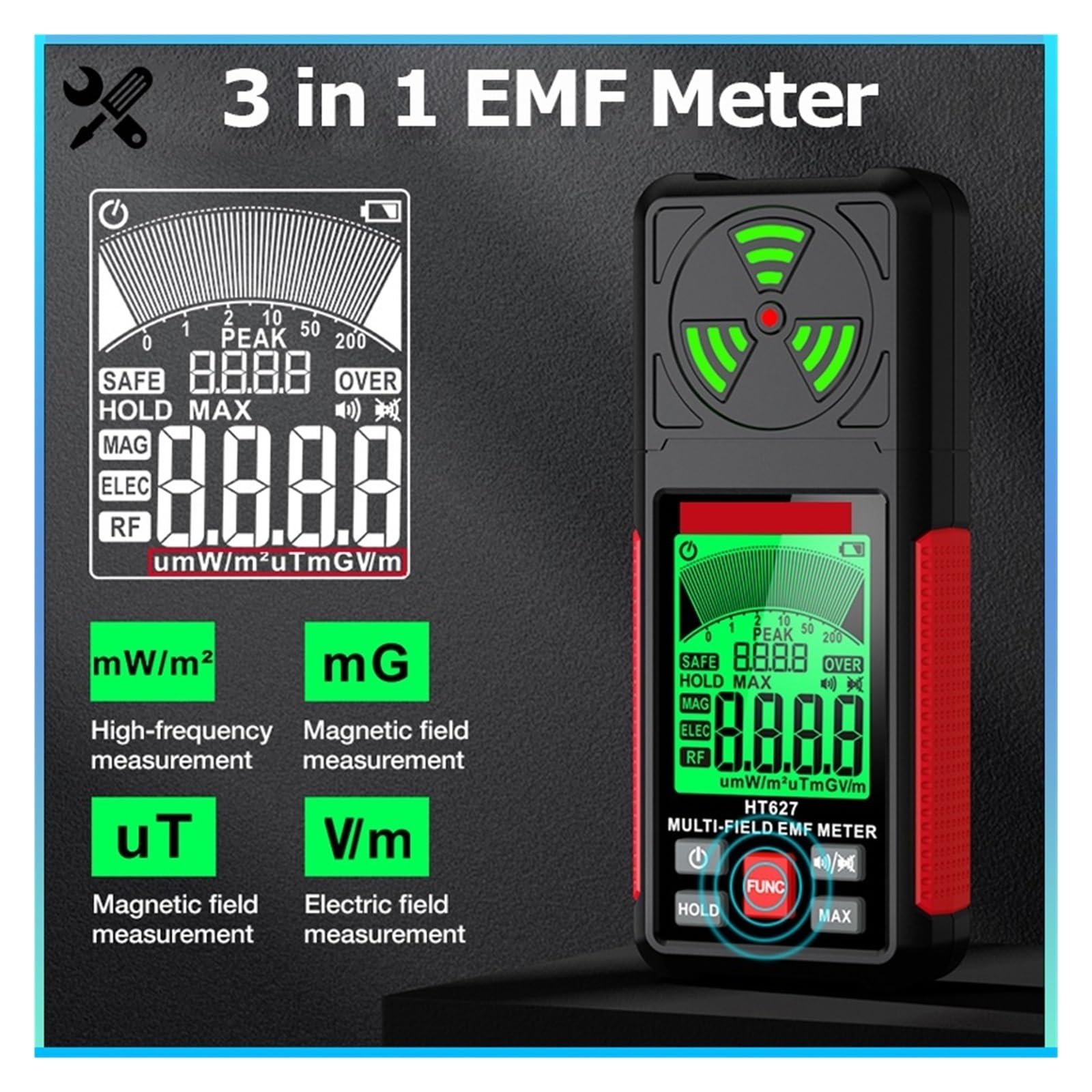 Liczniki Geigera, Miernik EMF ręczny Tester promieniowania elektromagnetycznego pole elektryczne/detektor promieniowania pola magnetycznego detektor częstotliwości radiowej