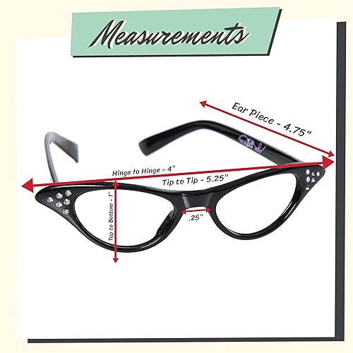 Miniatura 3 de Hip Hop 50's Shop Gafas de ojo de gato de los años 50 para niños, gafas de disfraz de plástico con diamantes de imitación