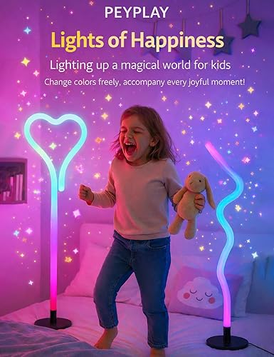 Miniatura 5 de Lámpara de pie LED RGB, forma ajustable inteligente, sincronización de música, 16 millones de colores, control remoto y aplicación, luz de pie