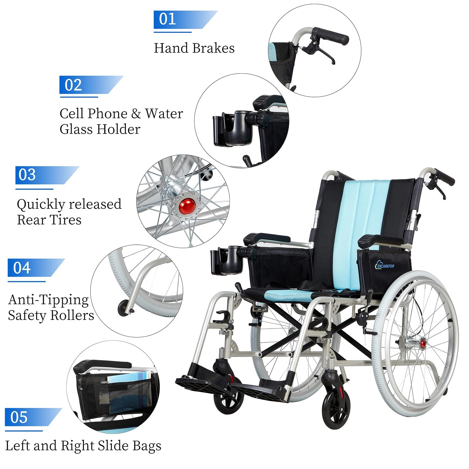 con silla de ruedas plegable ligera de 5,8 kg, respaldo ergonómico, asiento de 50 cm, silla de ruedas para ancianos y discapacitados, silla de ruedas autopropulsada de magnesio y plata