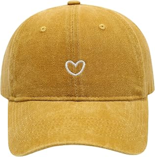 Women's Cute Heart Embroidered Baseball Cap Adjustable Vintage Washed Cotton Low Profile Dad Hat