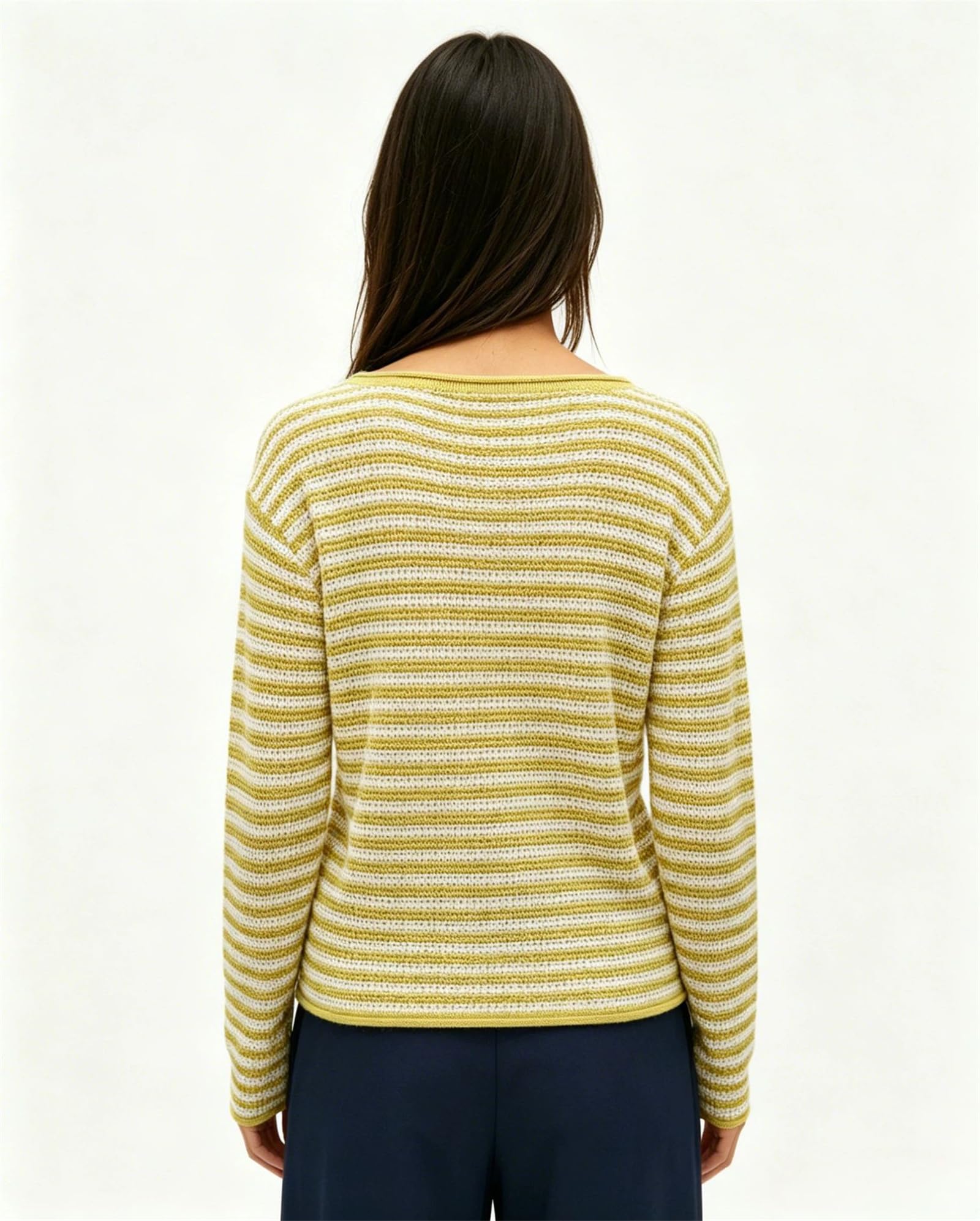 Maglione da donna a righe leggero con scollo a barca a maniche lunghe Top