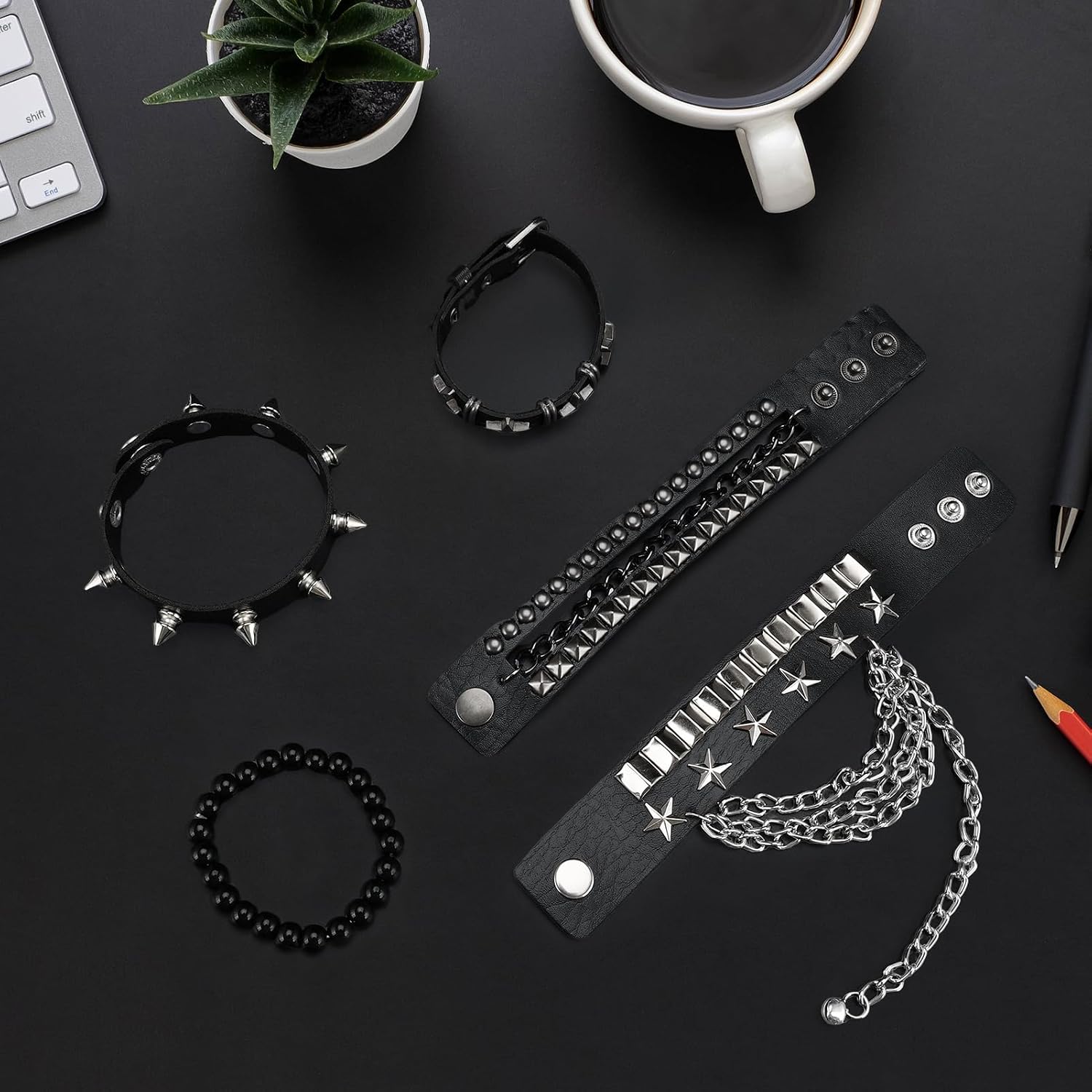 ZLFSRQ Emo Bracelets Punk Rock Studded Bracelet for Women Men Goth Leather Spiked Bracelets Emo Jewelry Accessories