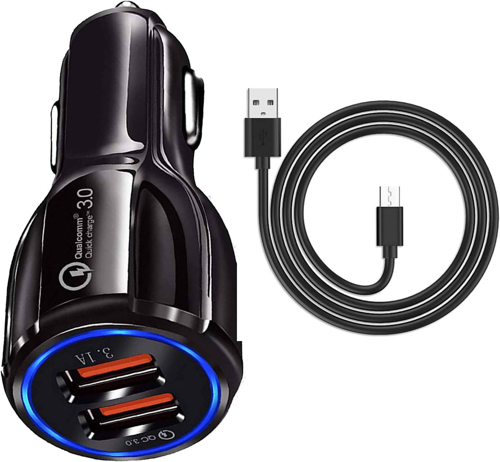 Shopbug Car Charger For HTC Desire 616, 326G, 626, 516, HTC One M8, 826x, HTC One E8, HTC One M8 Eye, HTC One S9 Charger Original QC Car Charger Adapter B Type 3.0A Dual USB Port Charger Car charger adapter socket High Speed Designed for Qualcomm Certified Quick Rapid Fast Turbo Charge QC 3.0 Smart Car Charger With 1m Micro USB Charging & Sync Cable mpere, 1R, Black)