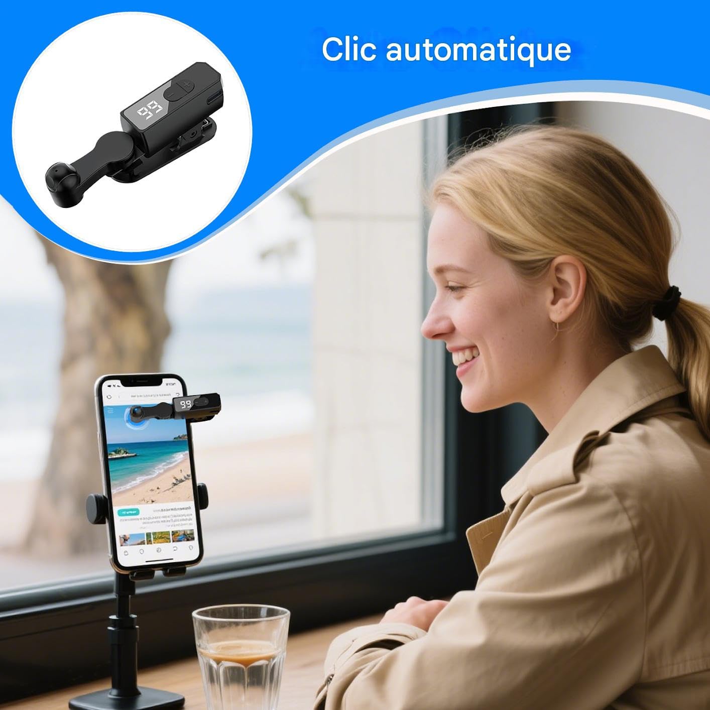 Cliqueur Automatico dello Schermo - Tapper Schermo a Velocità Regolabile,Dispositivo di Tap Wireless a Movimento Rapido per Video, Scorrimento, App di Shopping e Live Streaming