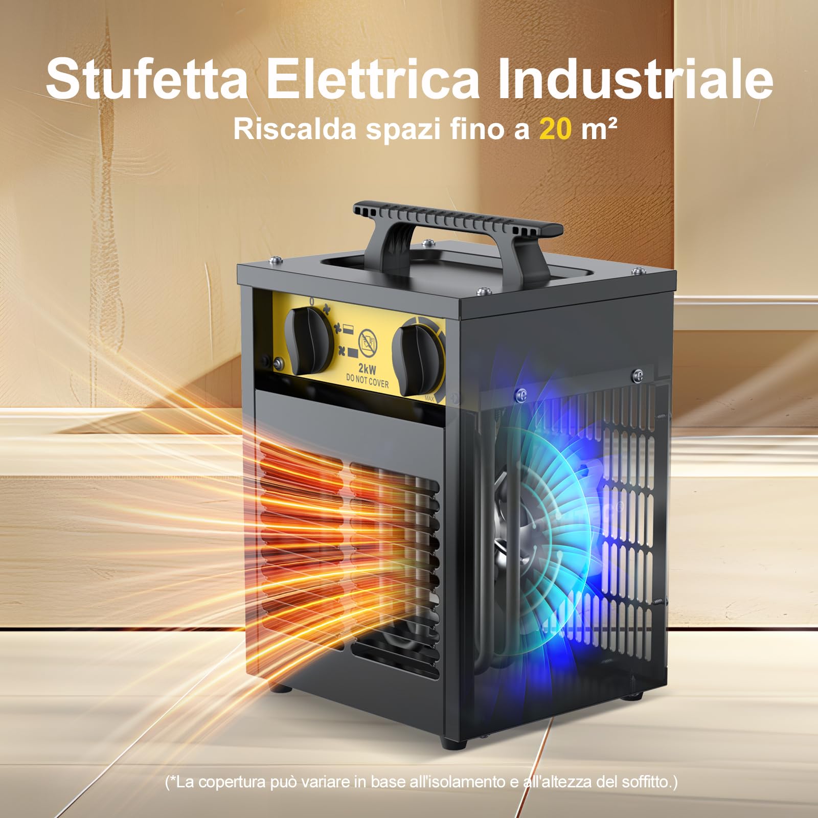 Termoventilatore 2000 W - Radiatore Elettrico Avanzato - Basso Consumo - Termostato e Protezione da Surriscaldamento - per Casa, Bagno o Il Cantiere