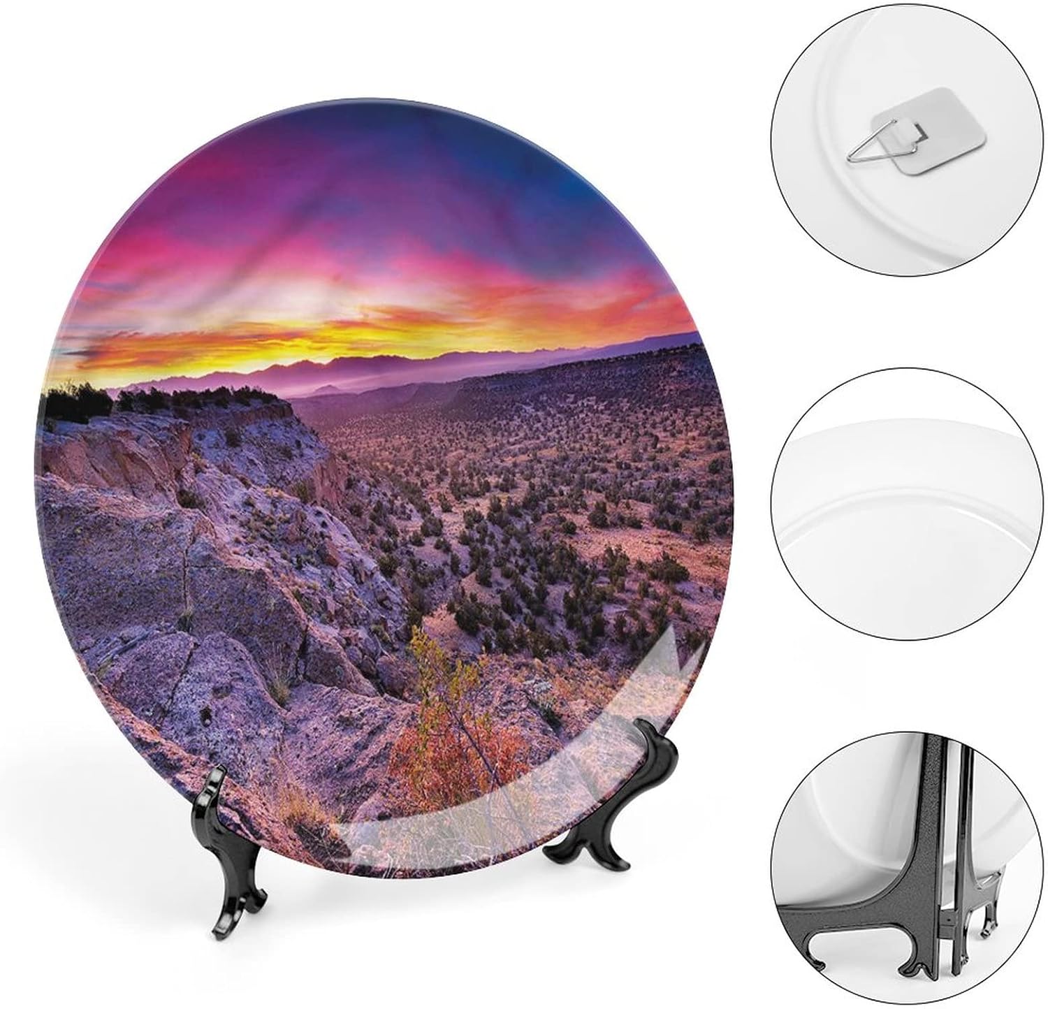 XISUNYA 7 Inch Decorative Plate, Nature Tableware Plate, Sunrise Sky Horizon Dusk Print Ceramic Wall Hanging Decor Accessory for Dining Table Tabletop Home Decor, Muticolor