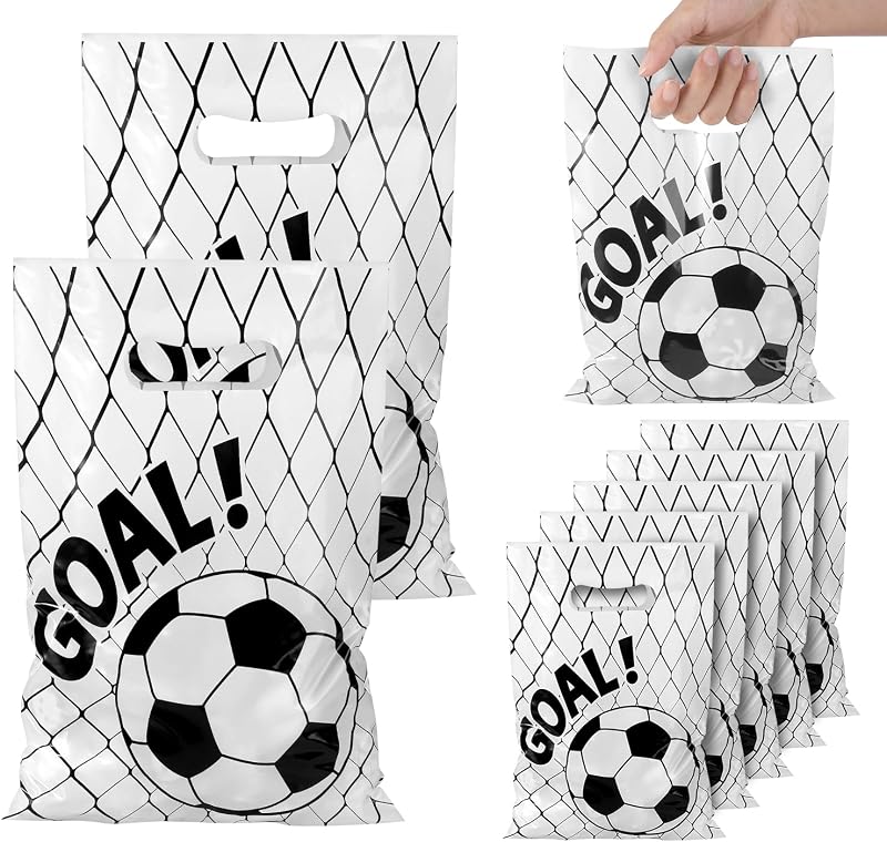 PEUTIER 50pcs Soccer Gift Bags - Football Goodie Snack Present | Soccer Party Favor Bags for Team Kids Teens Games Sports Events Candy Present (White)