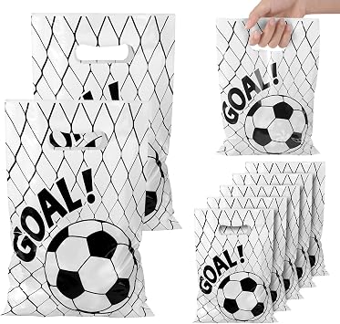 PEUTIER 50pcs Soccer Gift Bags - Football Goodie Snack Present Soccer Party Favor Bags for Team Kids Teens Games Sports Events Candy Present White