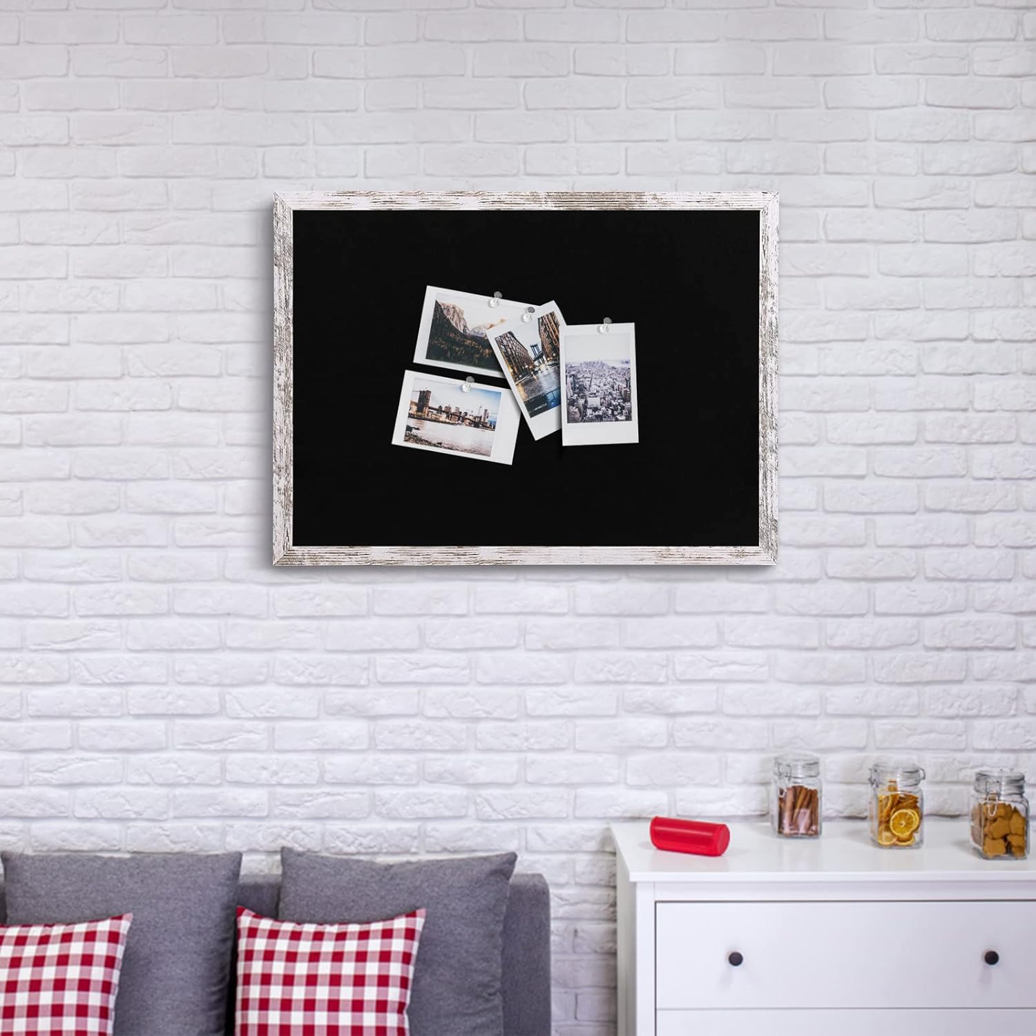 Black Felt Bulletin Board, 23.6x15.7 inches Decorative Bulletin Boards for Walls with Wood Frame, Pin Board Vision Board for Office Home Kitchen and School with Pins (BK,4060,1p)