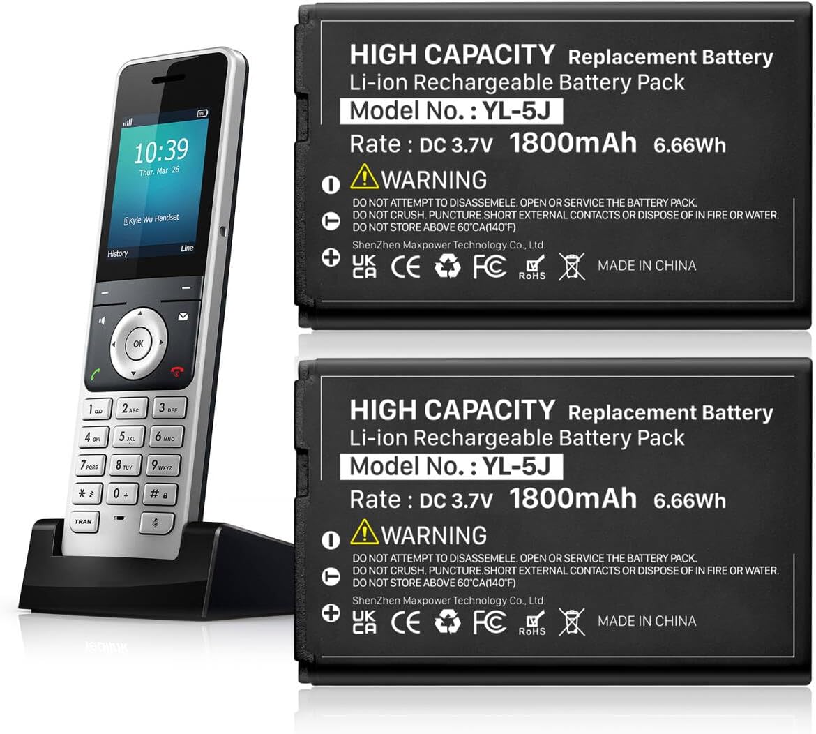 2pcs 1800mAh YL-5J Battery Compatible with Yealink W56HB W59R W56h/p W59VR W60P W76p W77P W79P W56-BATT One Talk IP DECT 3.7V