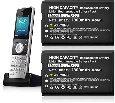 2pcs 1800mAh YL-5J Battery Compatible with Yealink W56HB W59R W56h/p W59VR W60P W76p W77P W79P W56-BATT One Talk IP DECT 3.7V