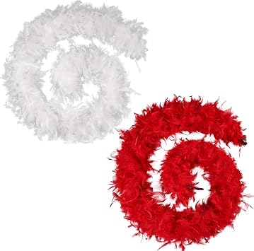 2pc 2Yards 45g White & Red Feather Boa for Party, Wedding Concert Costume Decoration