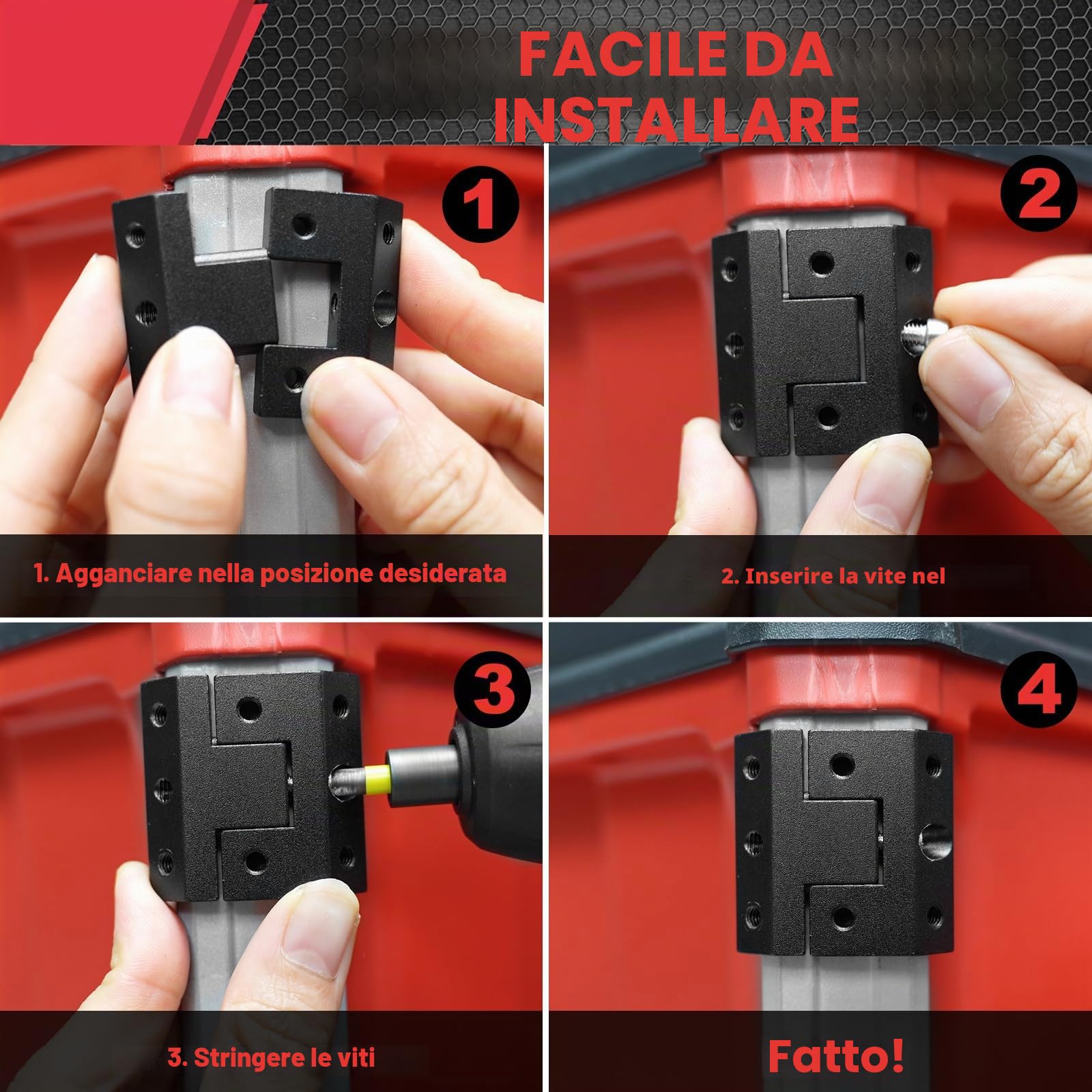 Clip per guida compatibile con binari Milwaukee Packout, adattatore universale per binario Packout, montaggi laterali sull'angolo della guida