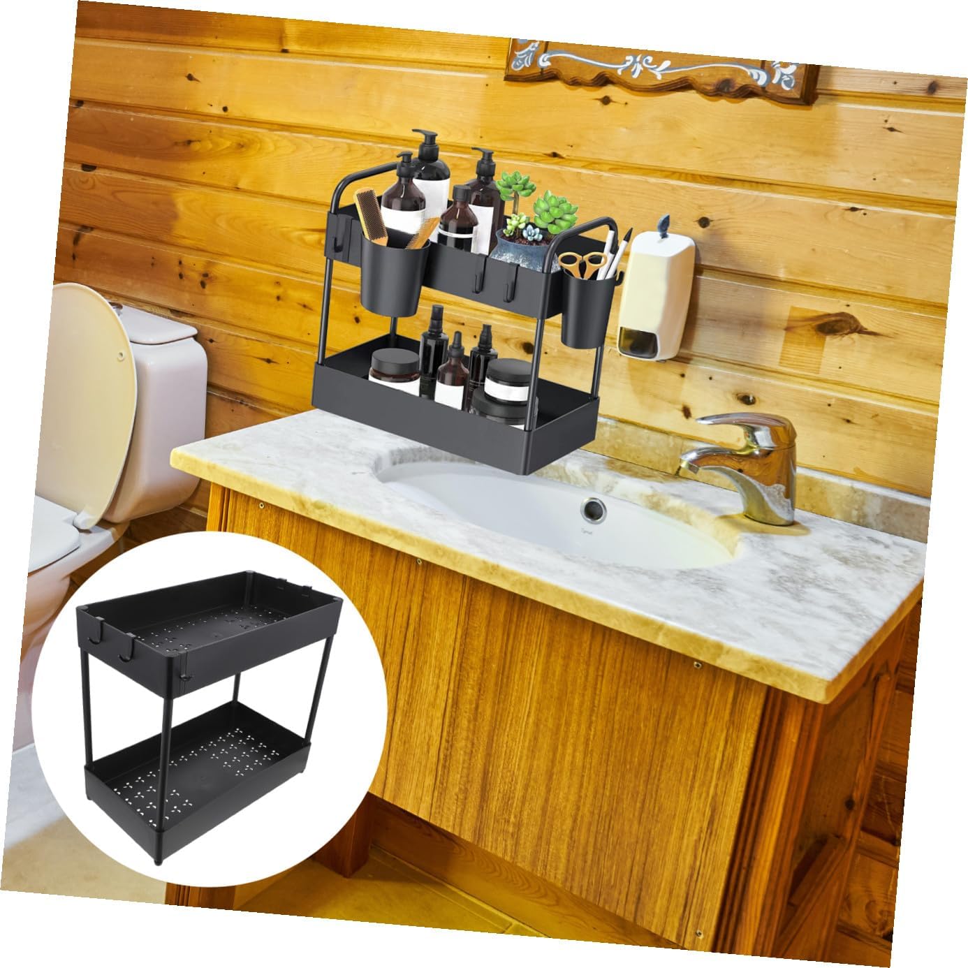 Luxshiny Sink Storage Rack Multi-Layer Design Sturdy Metal Organizer for Kitchen and Bathroom Space-Saving Countertop Holder for Seasonings and Supplies