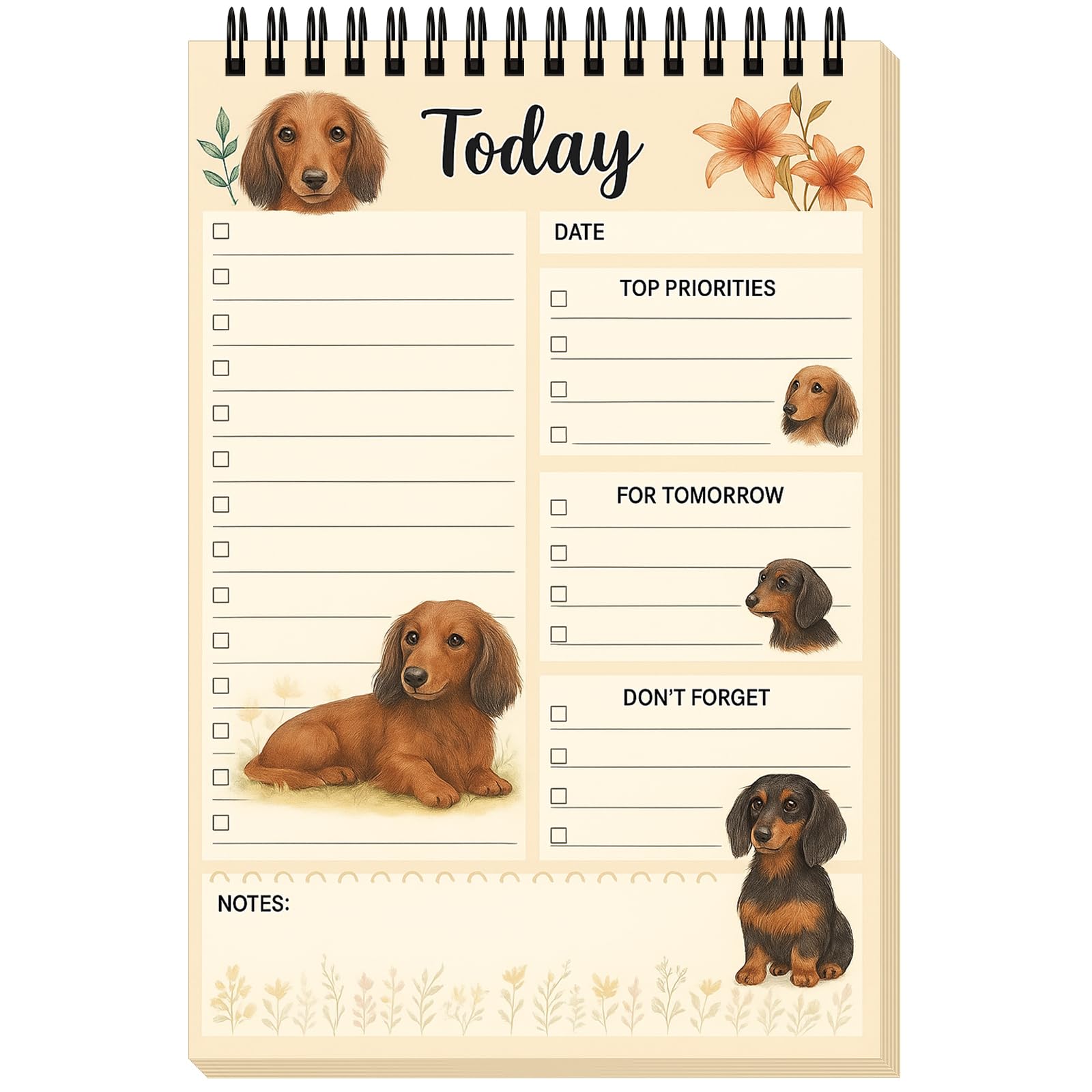 Gueevin Dachshund Gifts To Do List Notepad 8.7 x 6 Inch Big Note Pads 50 Sheets Spiral Work Planner Reminder Christmas Party Gifts for Desk Accessories Office Supplies Women Men Friends