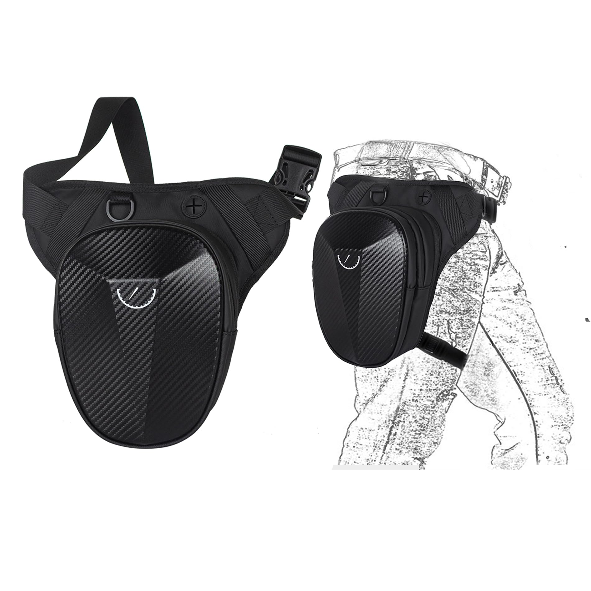 Drop Leg Bag Tactical Hard Shell Thigh Bag Hip Belt Bum Fanny Waist Pack with Carbon Fiber Waterproof Expandable Pocket for Motorcycle Riding Bike Cycling Hiking Outdoor Sport