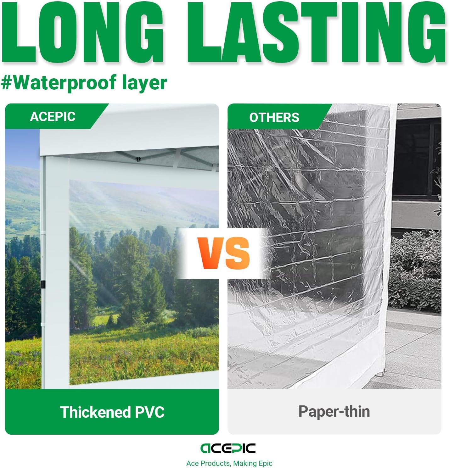 Acepic Clear Canopy Sidewalls for 10x10 Pop Up Tent, Transparent Window Curtain Cloth, 8 Mil PVC Enclosure Fabric with Zipper, Blue (3Pack Sidewalls Only, Not Included Frame&Top)