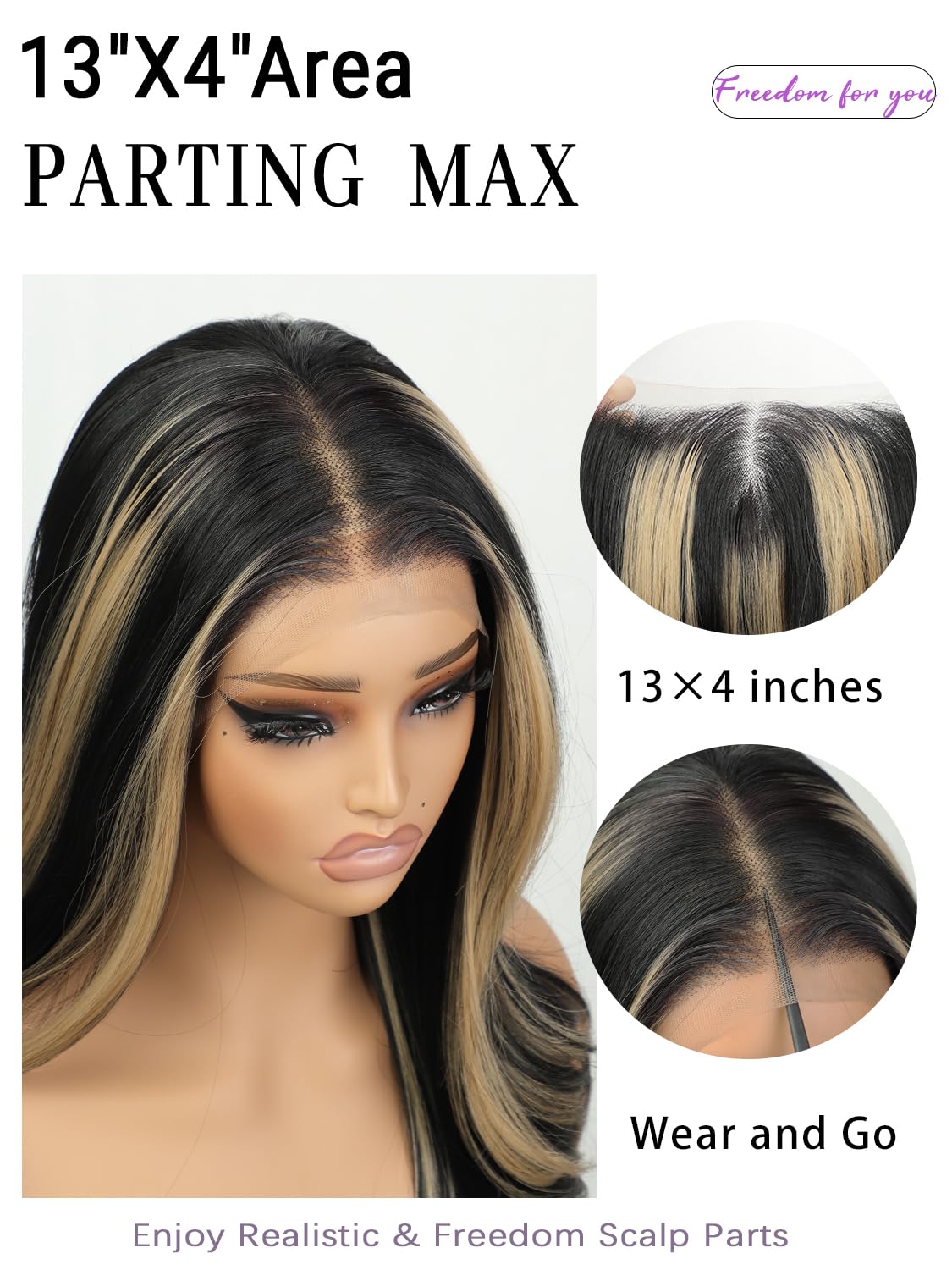 cuiud Skunk Stripe Wig Glueless Lace Front Wigs Pre Plucked Synthetic Layered Wave Black and Blond wig 13×4 Wear and Go Wig for Black Women Beginner Friendly