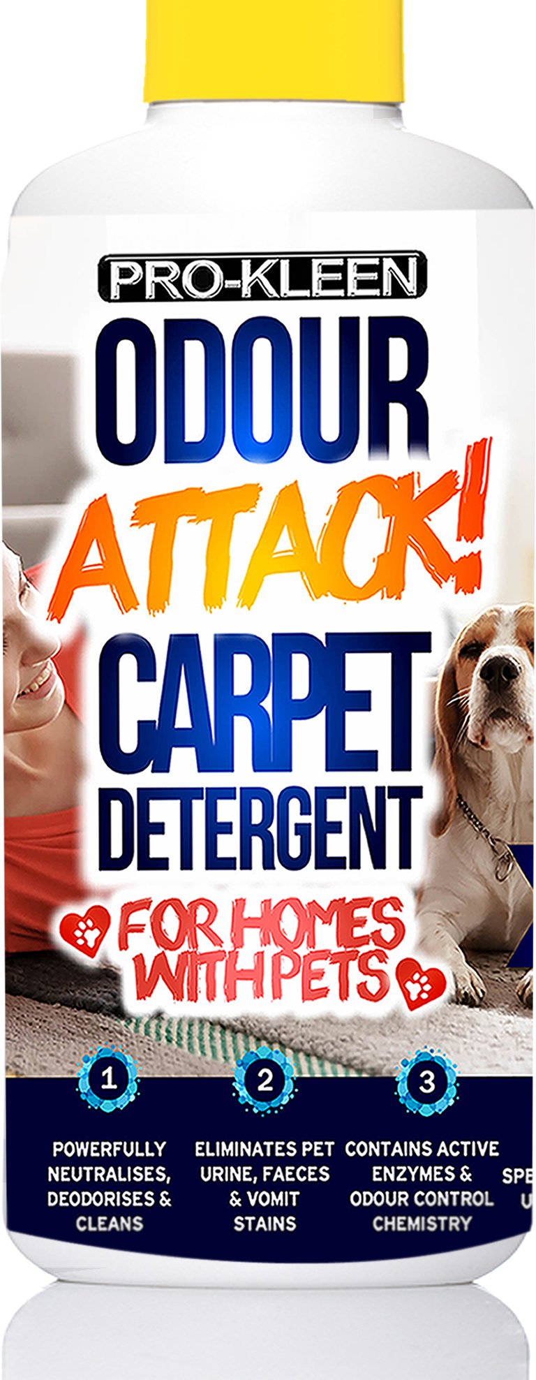 Pro-Kleen Odour Attack Pet Carpet Cleaner 1L - Contains Active Enzymes to Digest Urine Proteins from Dogs Cats Humans, Eliminates Urine, Faeces & Vomit Stains, All Carpet Types,
