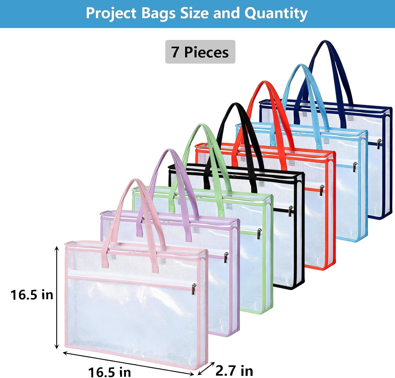 7 Pcs Project Bags Needlepoint Project Bag with Zipper Storage Bags with Handles Sewing Organizer Craft Storage Travel Art Quilting Sewing Bag for Artwork Charts Office