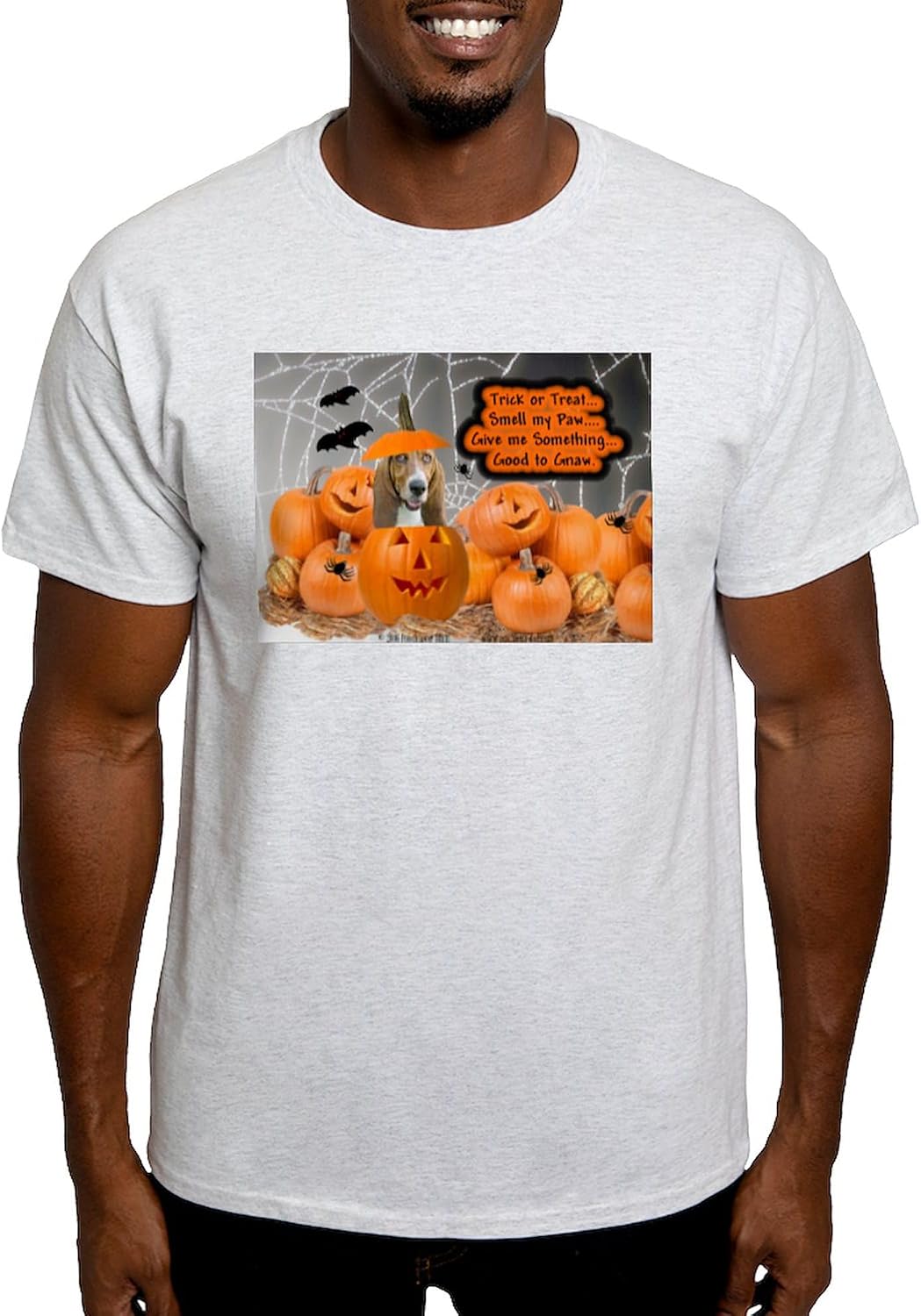 CafePress Basset Hound Halloween Ash Grey T Shirt Men's 100% Cotton, Classic Graphic White T-Shirt