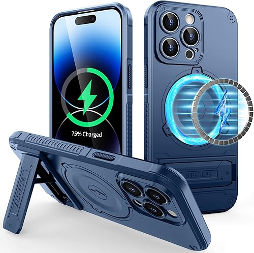Miniatura 1 de BIBERCAS Funda para iPhone 14 Pro Max con MagSafe, soporte de 3 vías, protección de cámara, funda magnética, protección de grado militar, protección