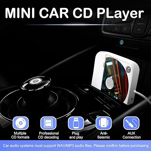 Miniatura 5 de Reproductor de CD portátil externo para coche, reproductor de CD de coche Plug and Play con puerto USB, puerto AUX, reproductor USB universal para