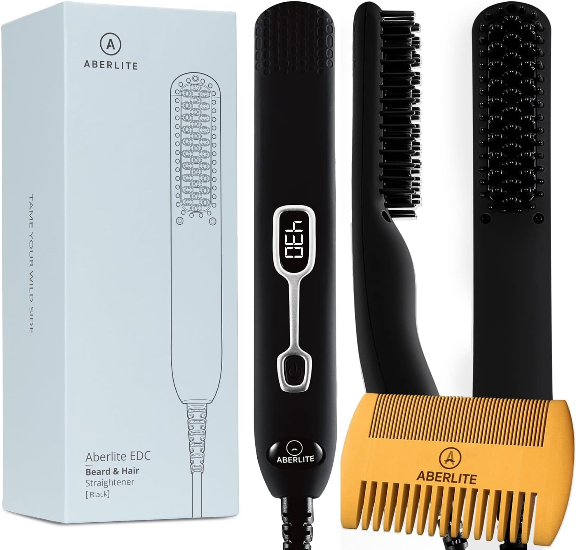 - Aberlite EDC - Men's Professional Heated Beard Straightening Brush and Grooming Tool (for 0.5 inch plus Beards) (Black)